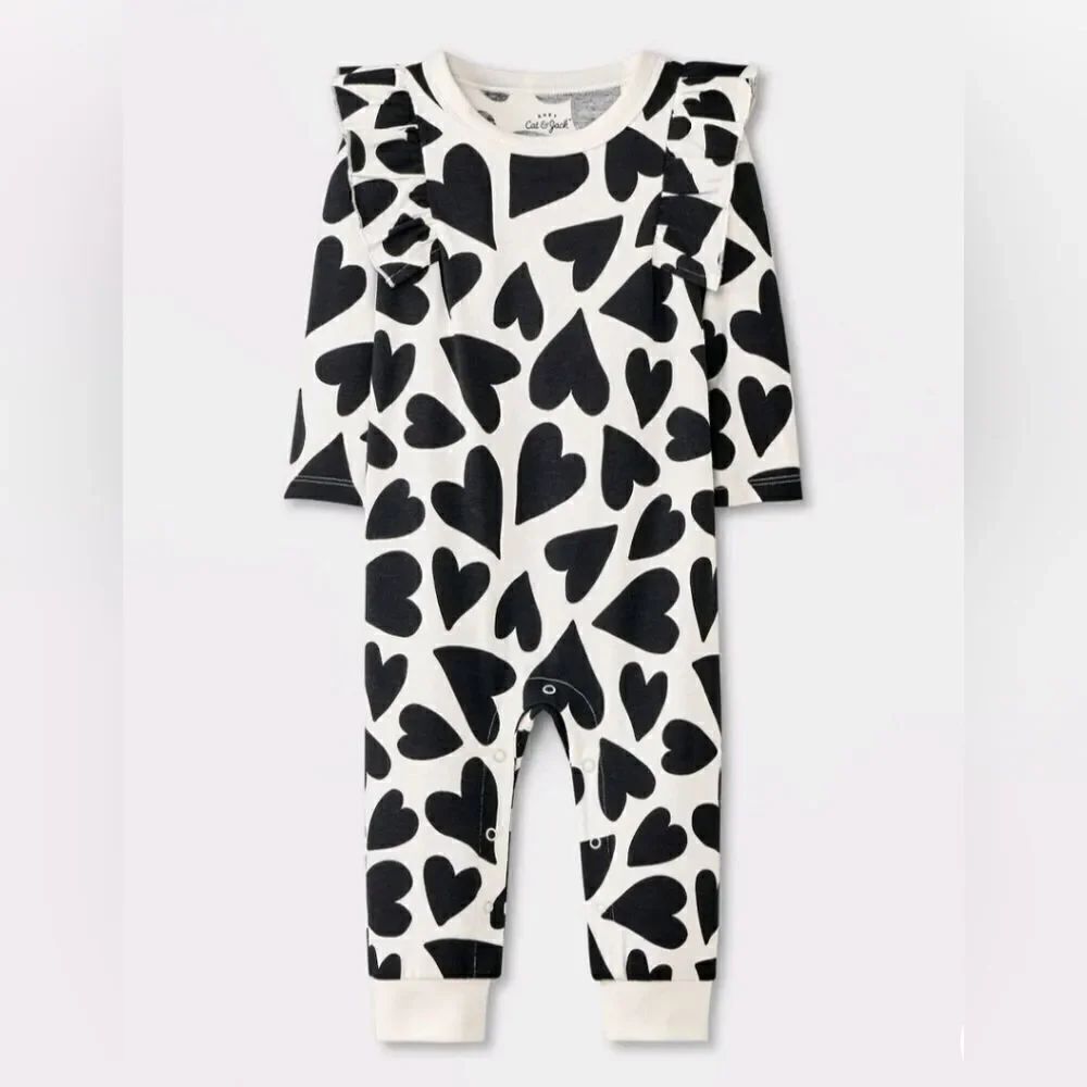 NWT Baby Girl's Heart Ruffle Romper Valentine's Day Halloween Christmas